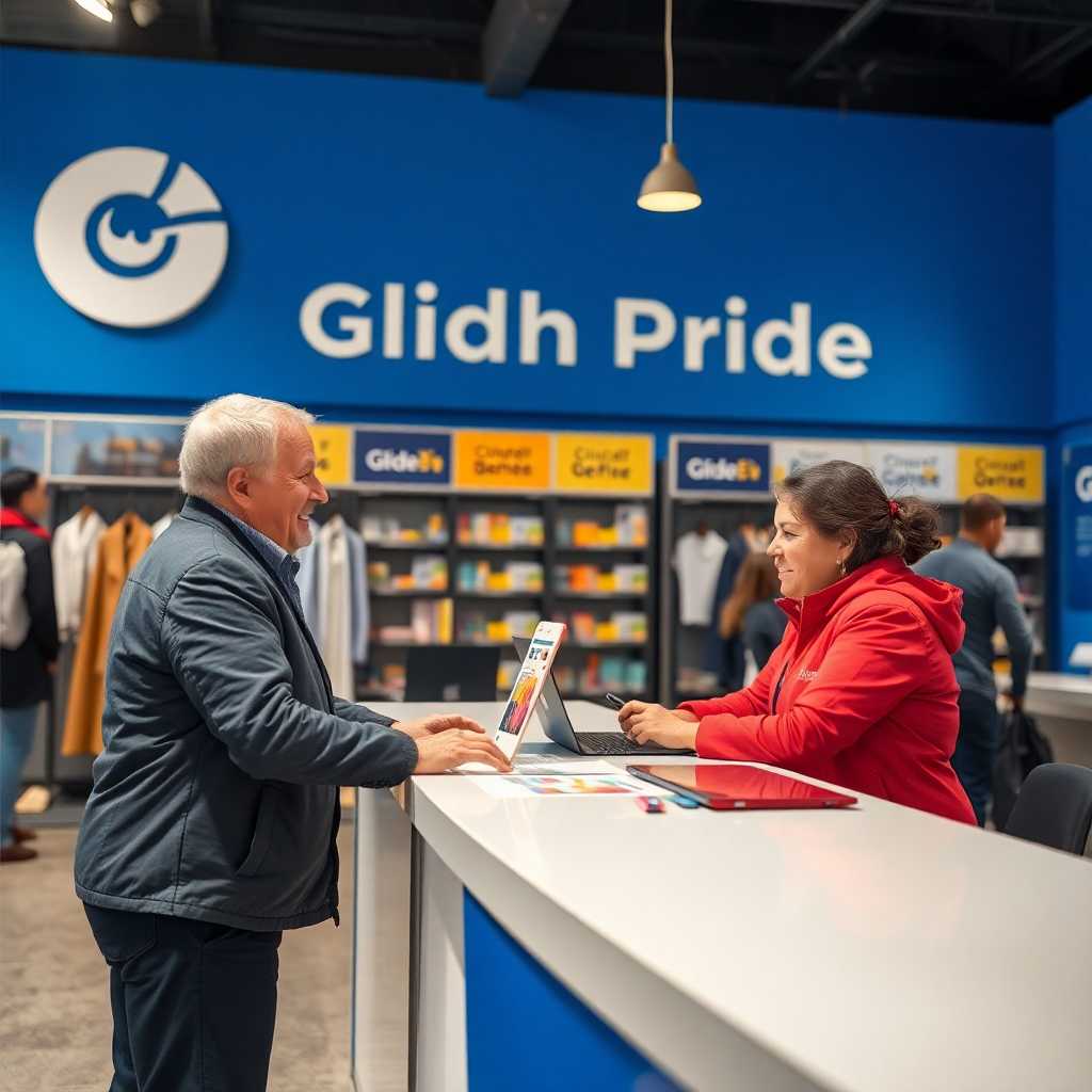 A representative helping a customer at Glide With Pride.