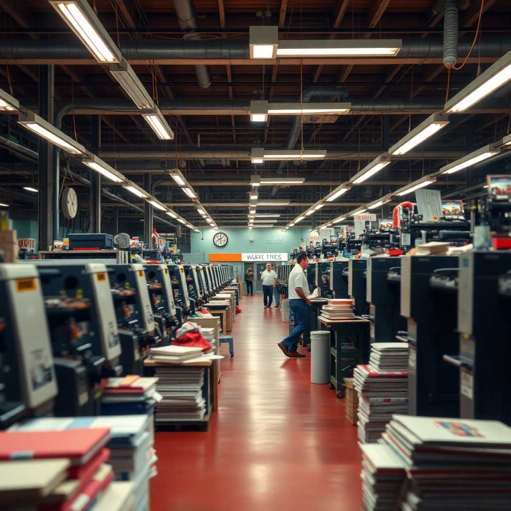A bustling print shop floor