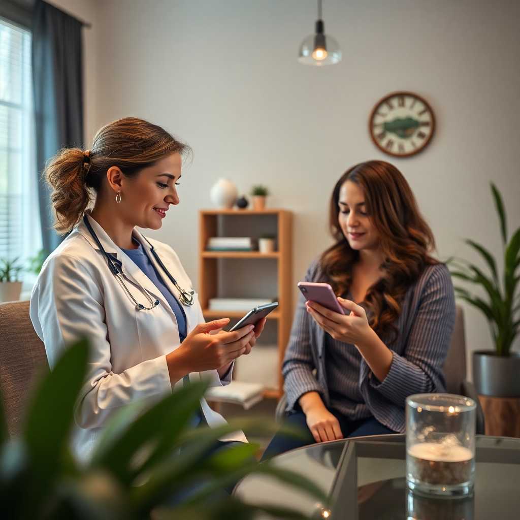 Medical Spa owner engaging with client over SMS in a serene office