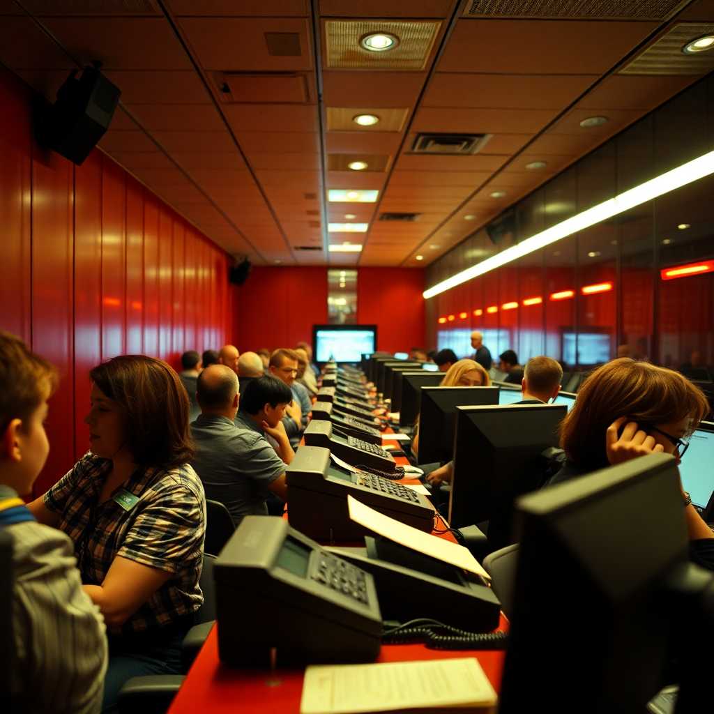 Busy theater phone operations with staff answering queries