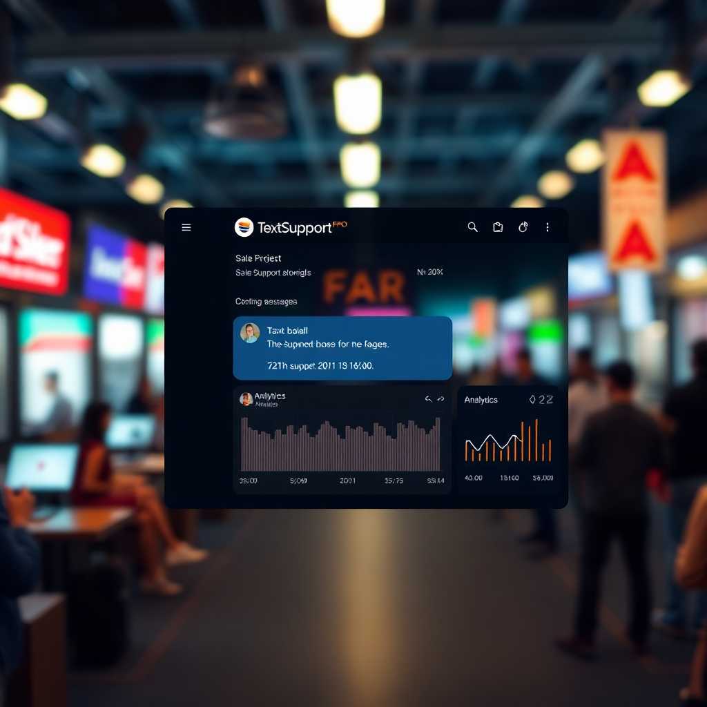 A sleek interface of TextSupport Sales PRO showing incoming messages and analytics.