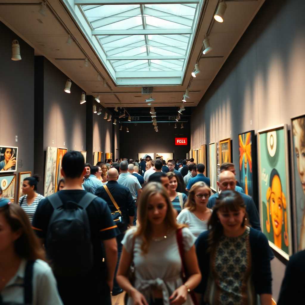 Rush hour at a bustling art gallery