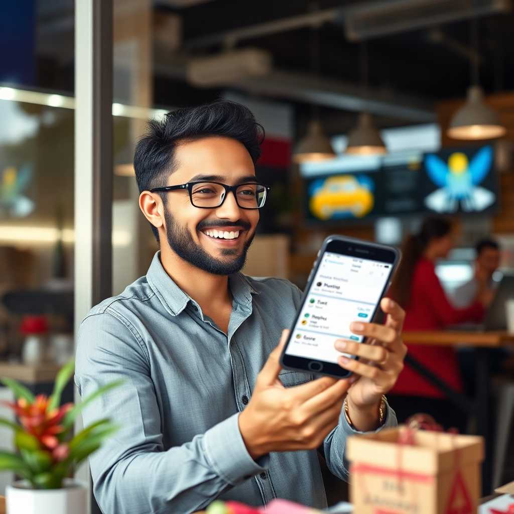 Happy business owner receiving multiple booking confirmations through SMS