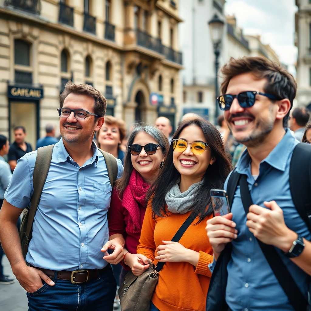 Satisfied tourists enjoying a city tour led by a local guide
