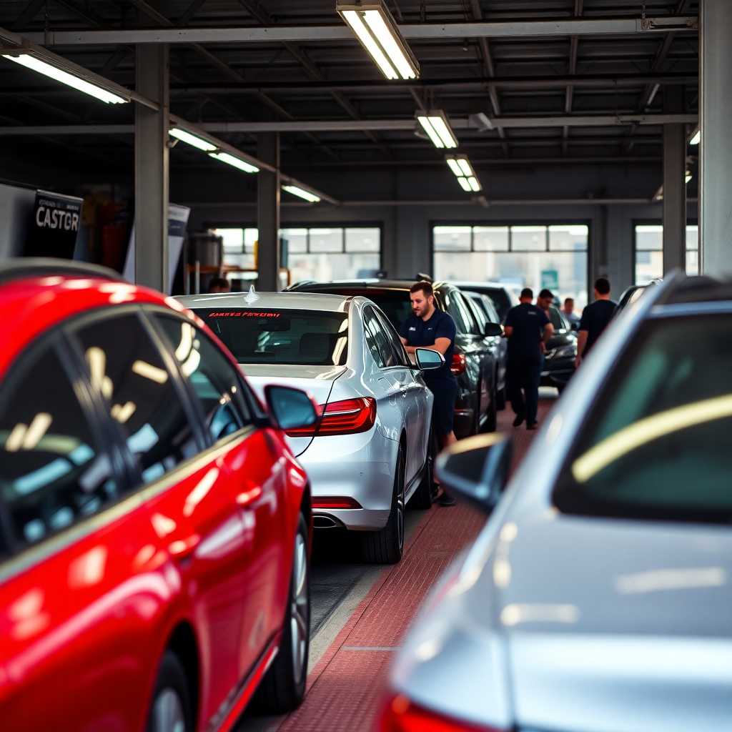 Scene of busy car detailing station