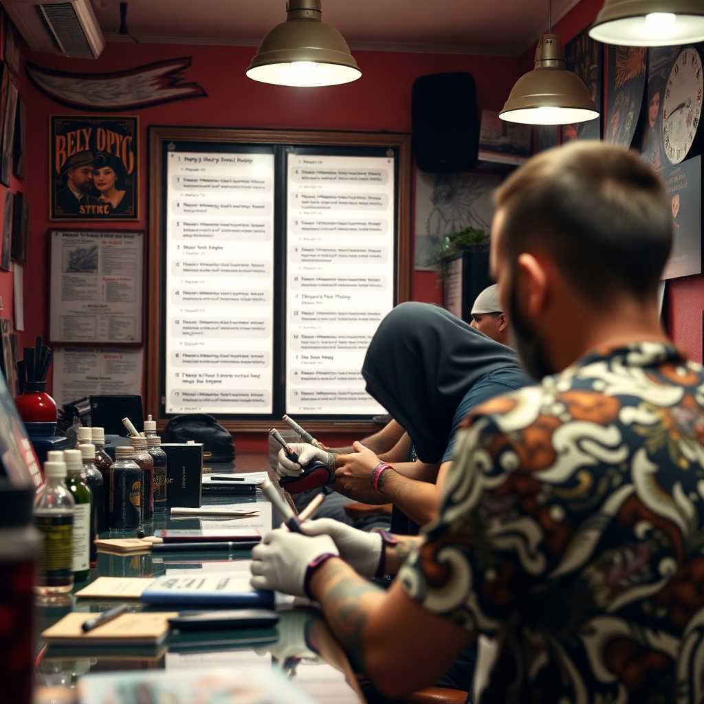A busy tattoo studio receiving numerous SMS inquiries