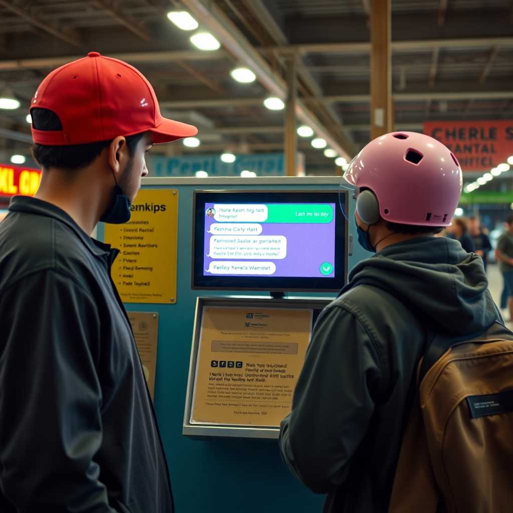 Skate rental owner watching a display showing automated SMS replies.