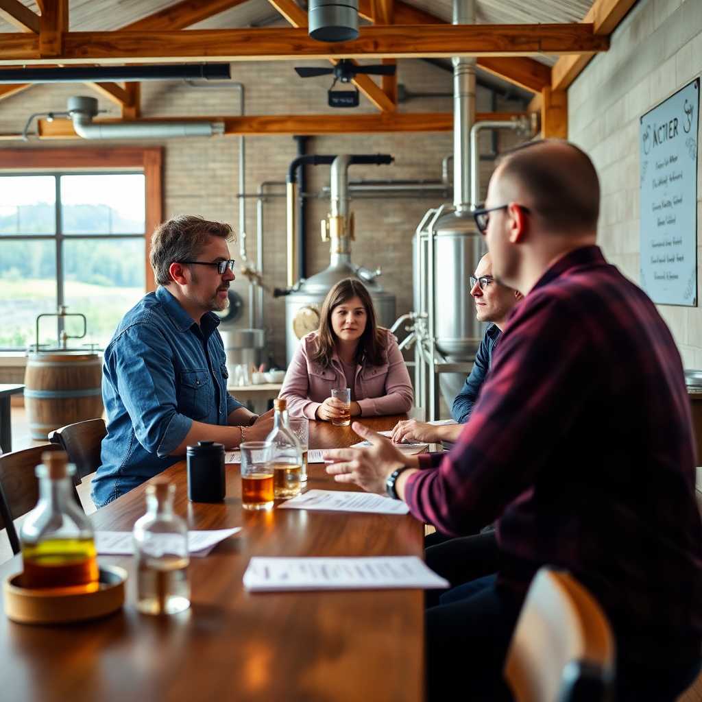 FAQ session in progress at a serene distillery setting