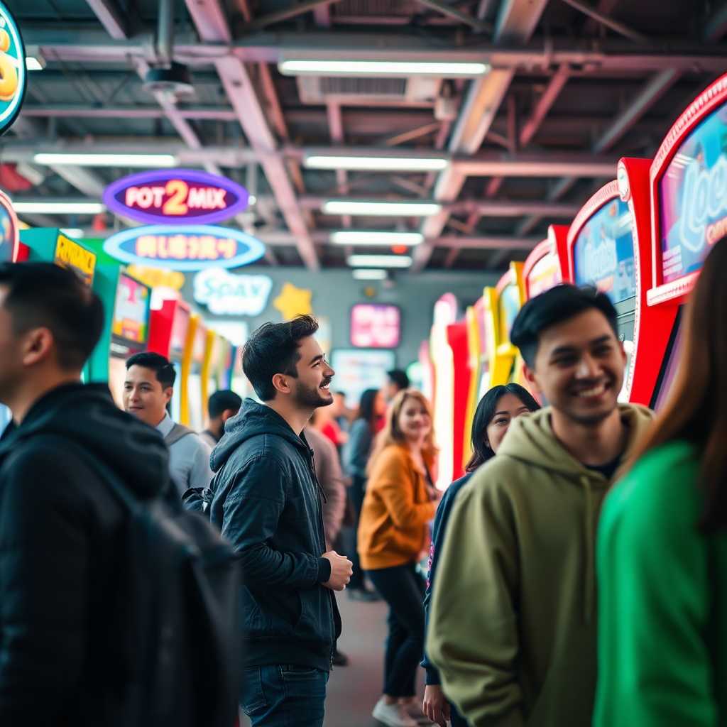 Thriving arcade with satisfied customers abound