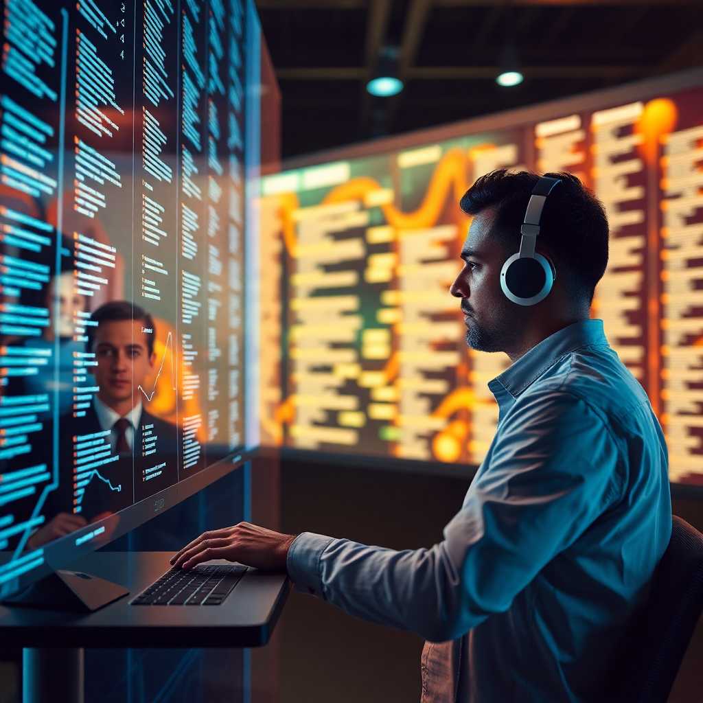 An employee monitoring texts on a sleek portal