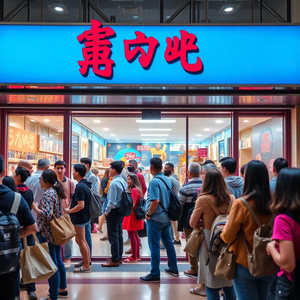 A busy storefront full of customers waiting