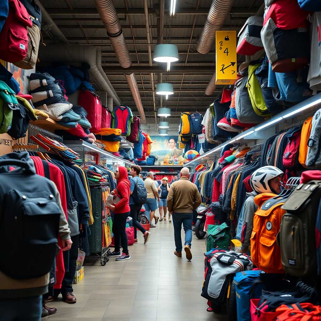 A bustling adventure outfitters store during peak hours
