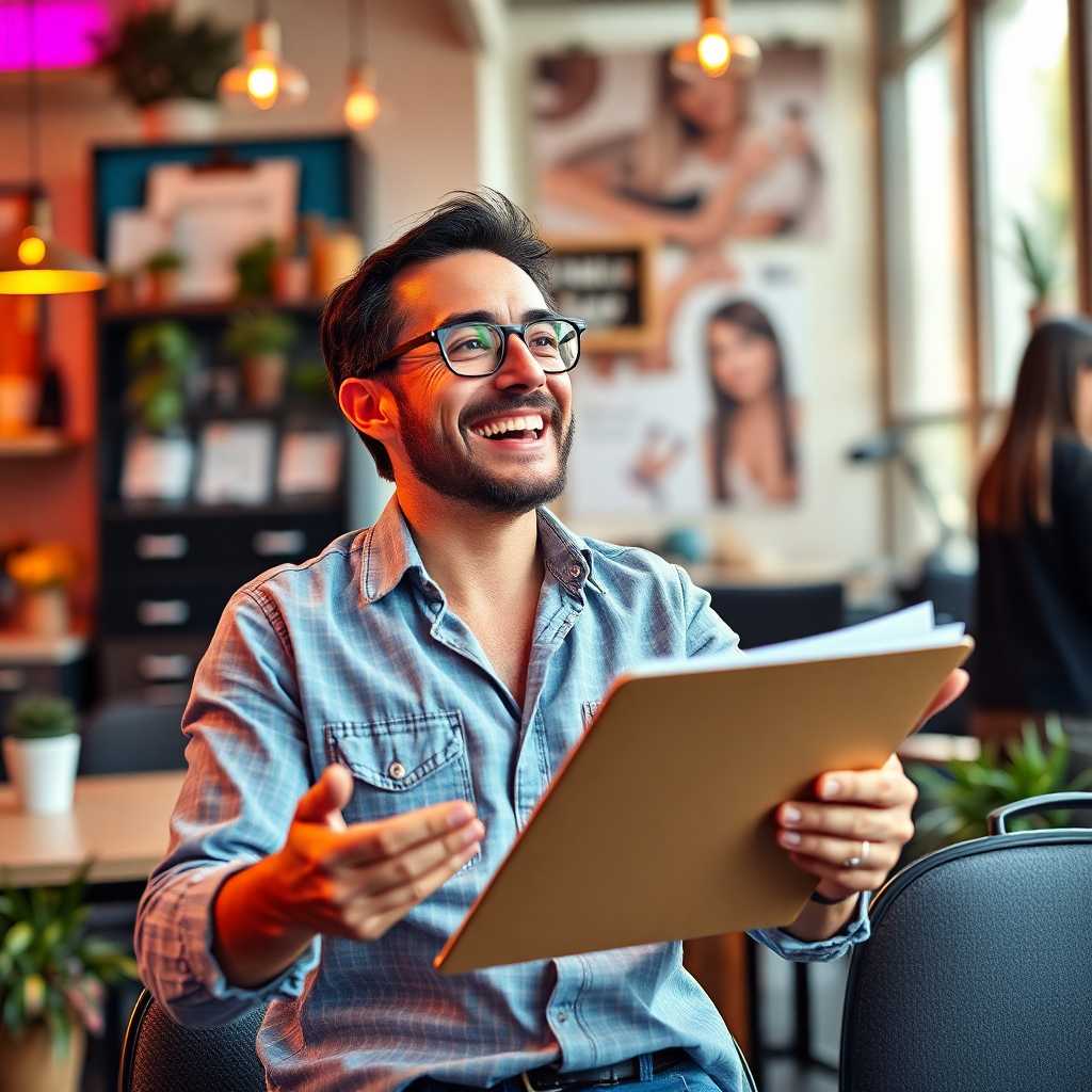 A delighted business owner reviewing increased bookings