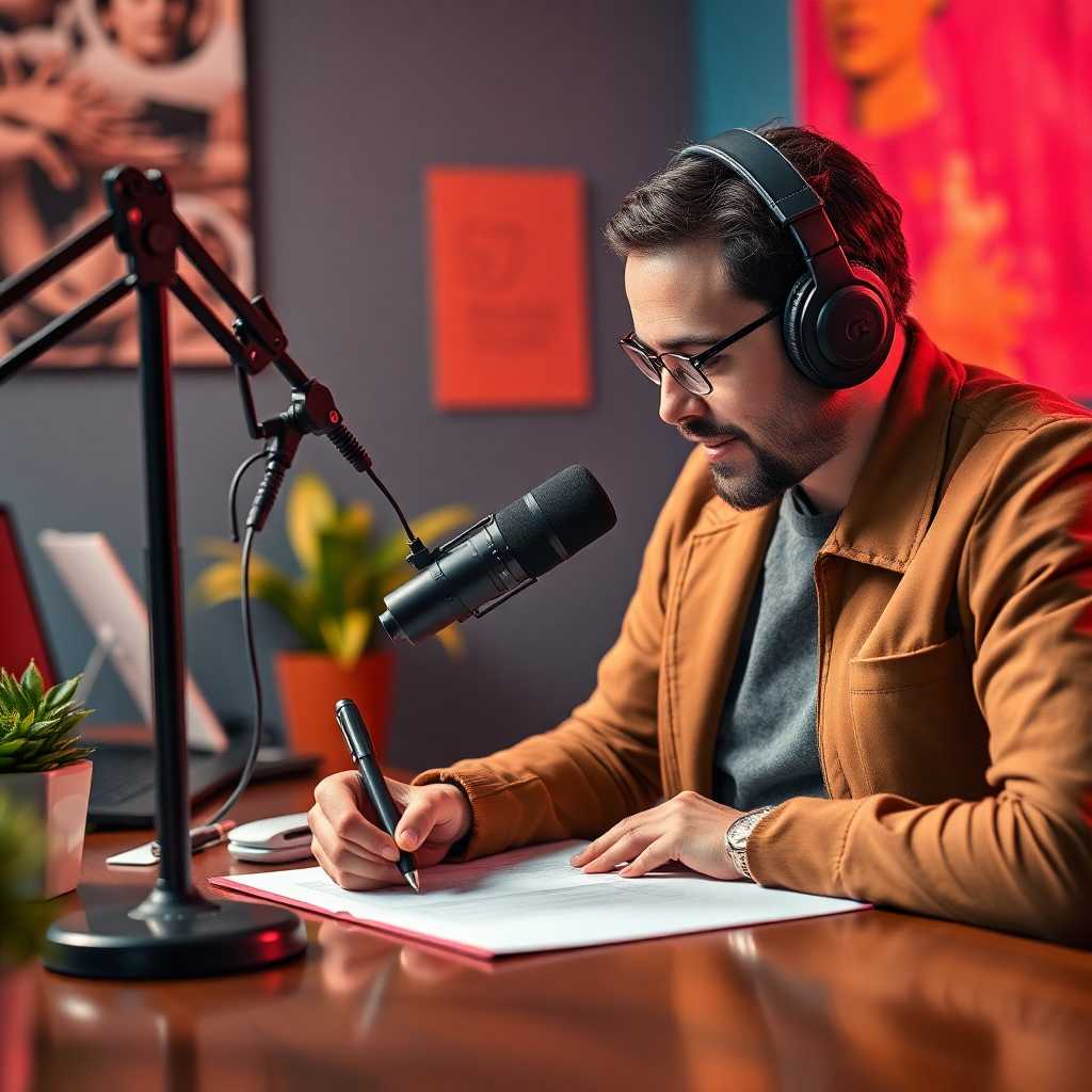 Podcaster signing a new client contract