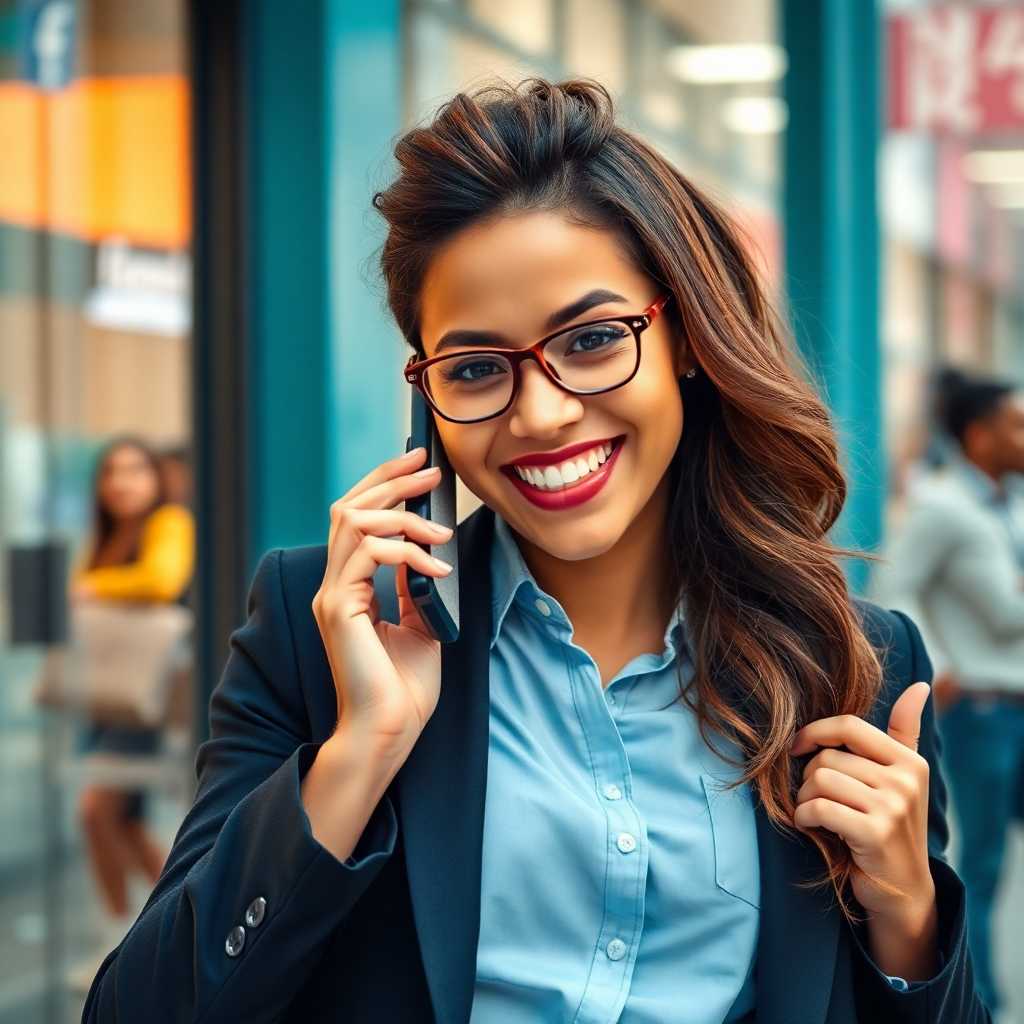 Business owner on phone smiling