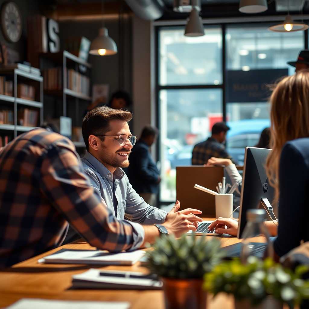 A business owner engaging with a customer via desktop