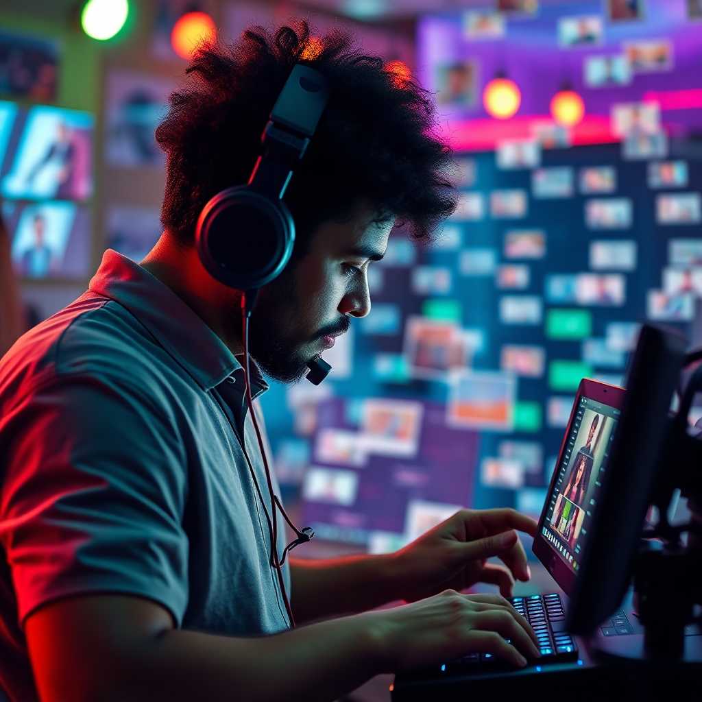 A videographer editing video footage amid a flurry of incoming messages