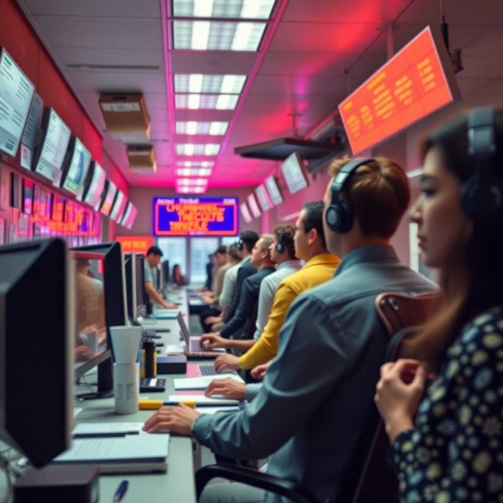 A bustling office with notifications