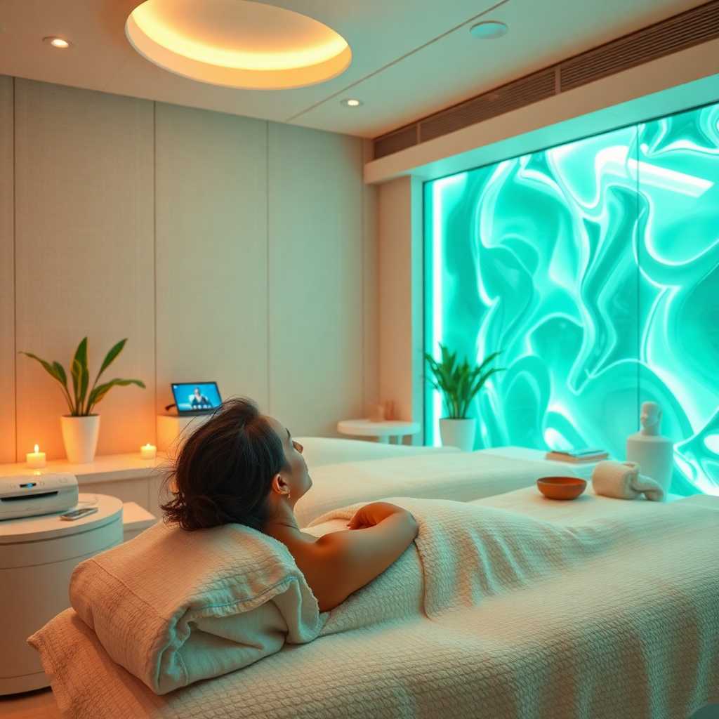 Spa setting with serene environment and modern communication devices