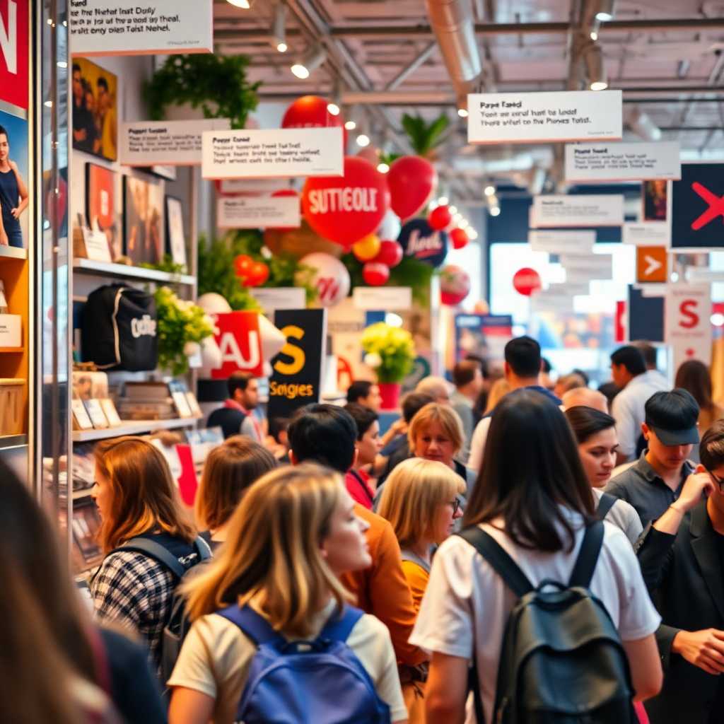 A busy pop-up retail environment brimming with customers and incoming messages