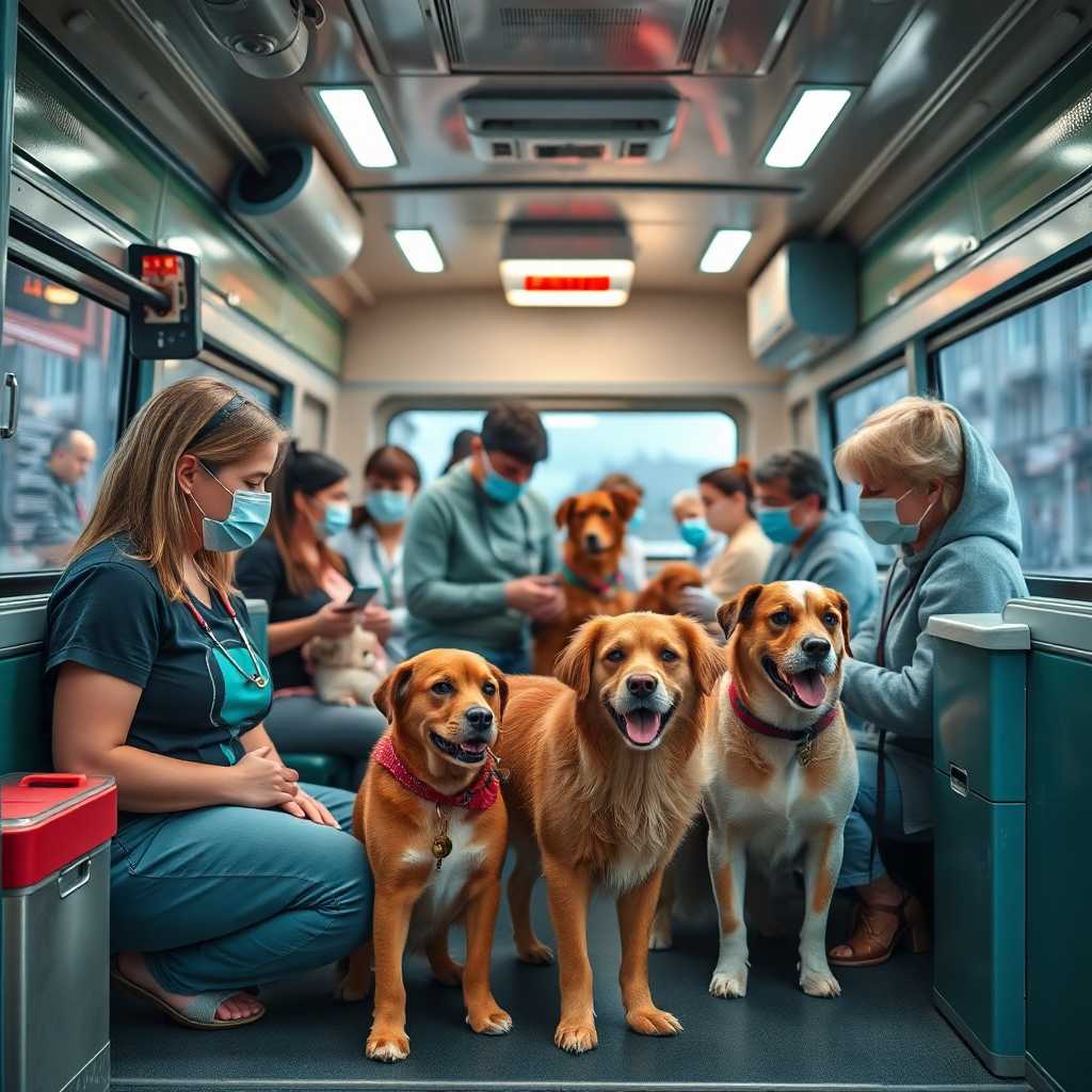 A busy mobile vet attending to multiple pet owners