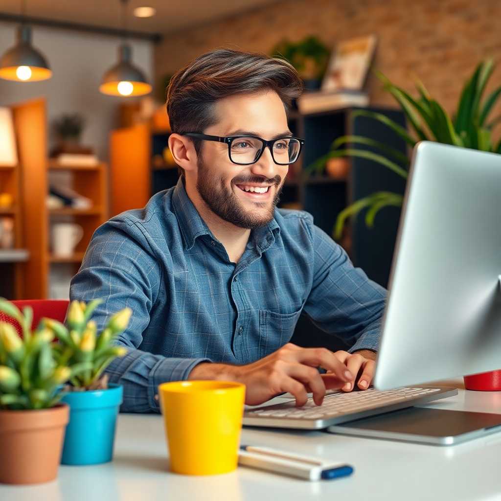 Successful business owner viewing SMS inquiries on a desktop portal
