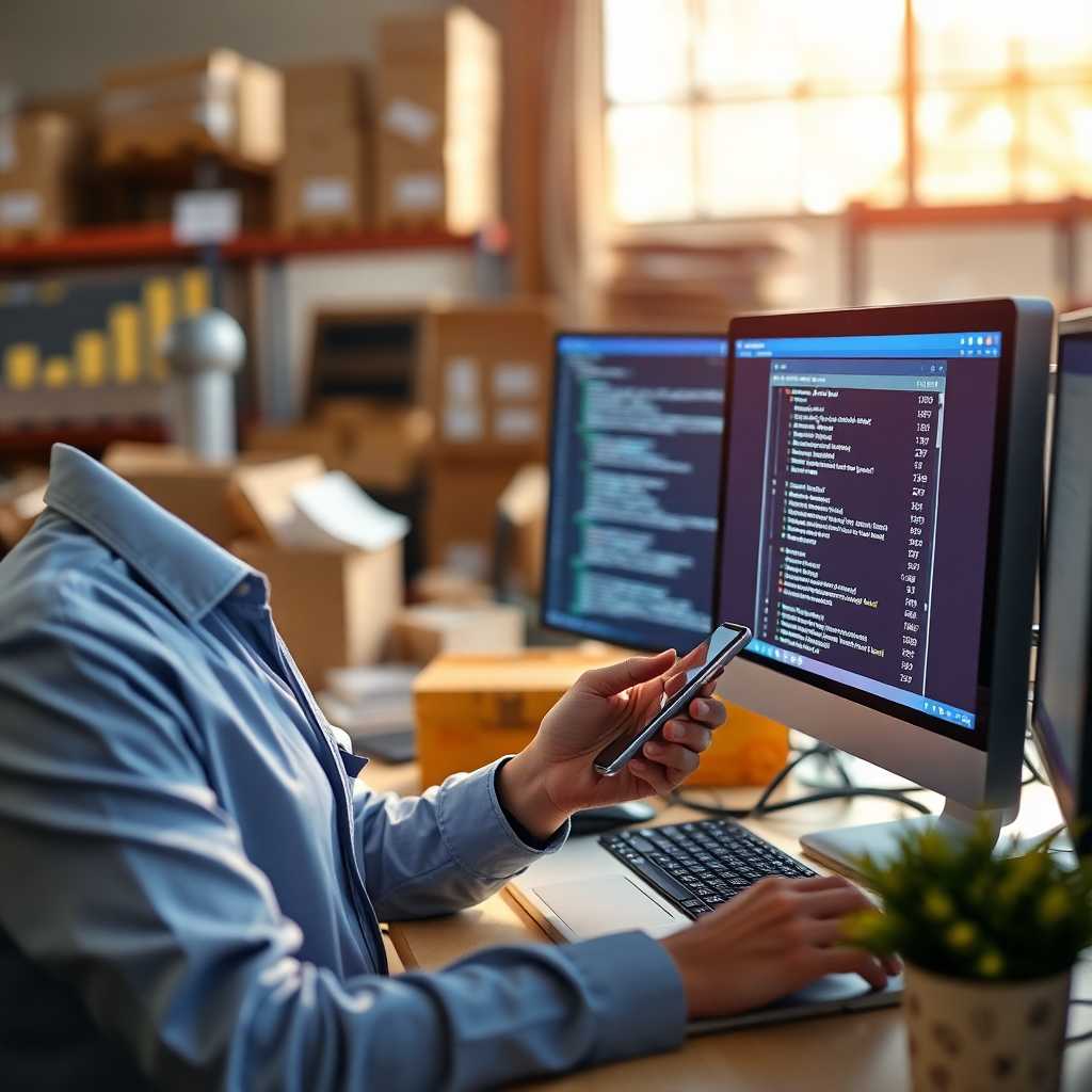 An employee texting order updates from a desktop