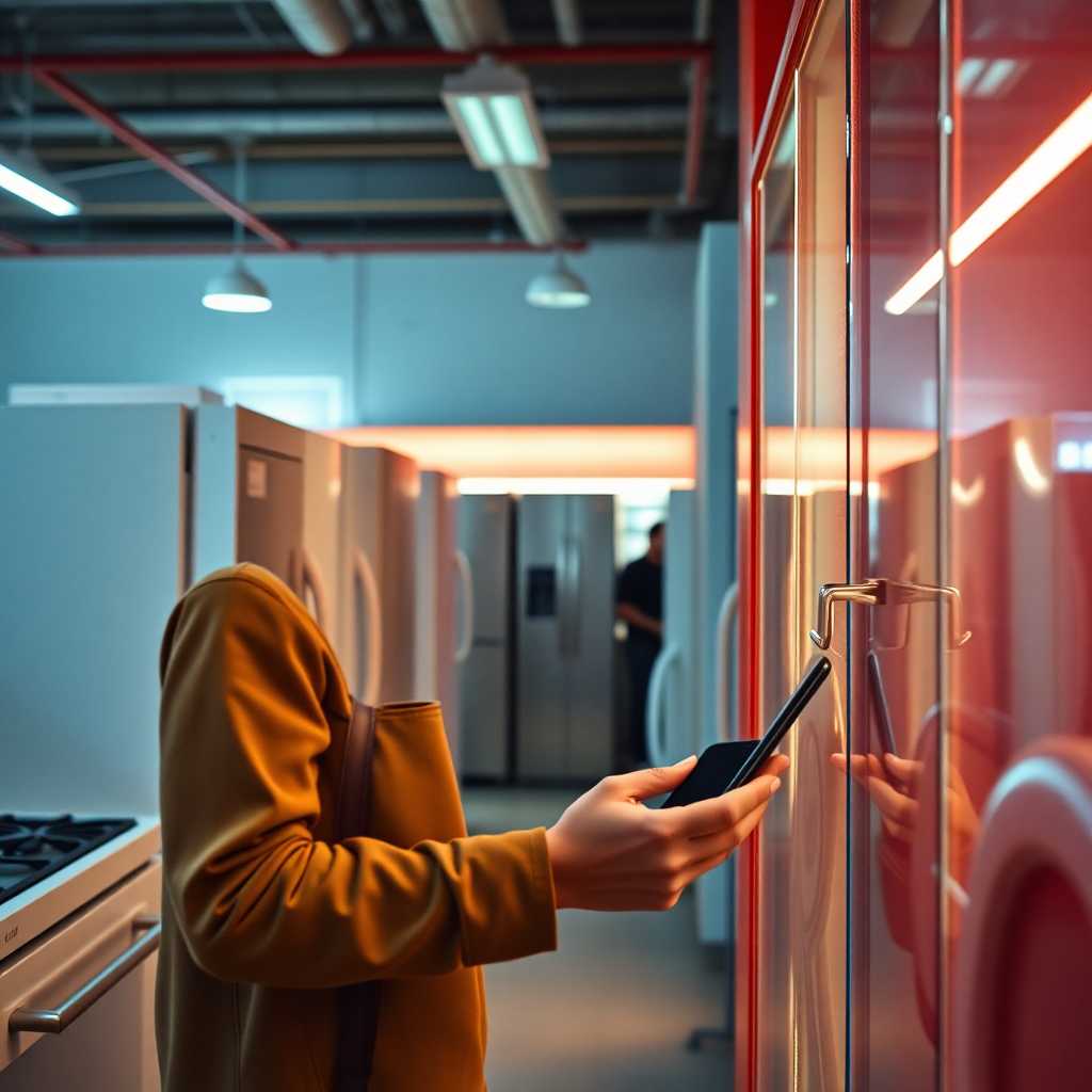 Customer using a phone to inquire about an appliance