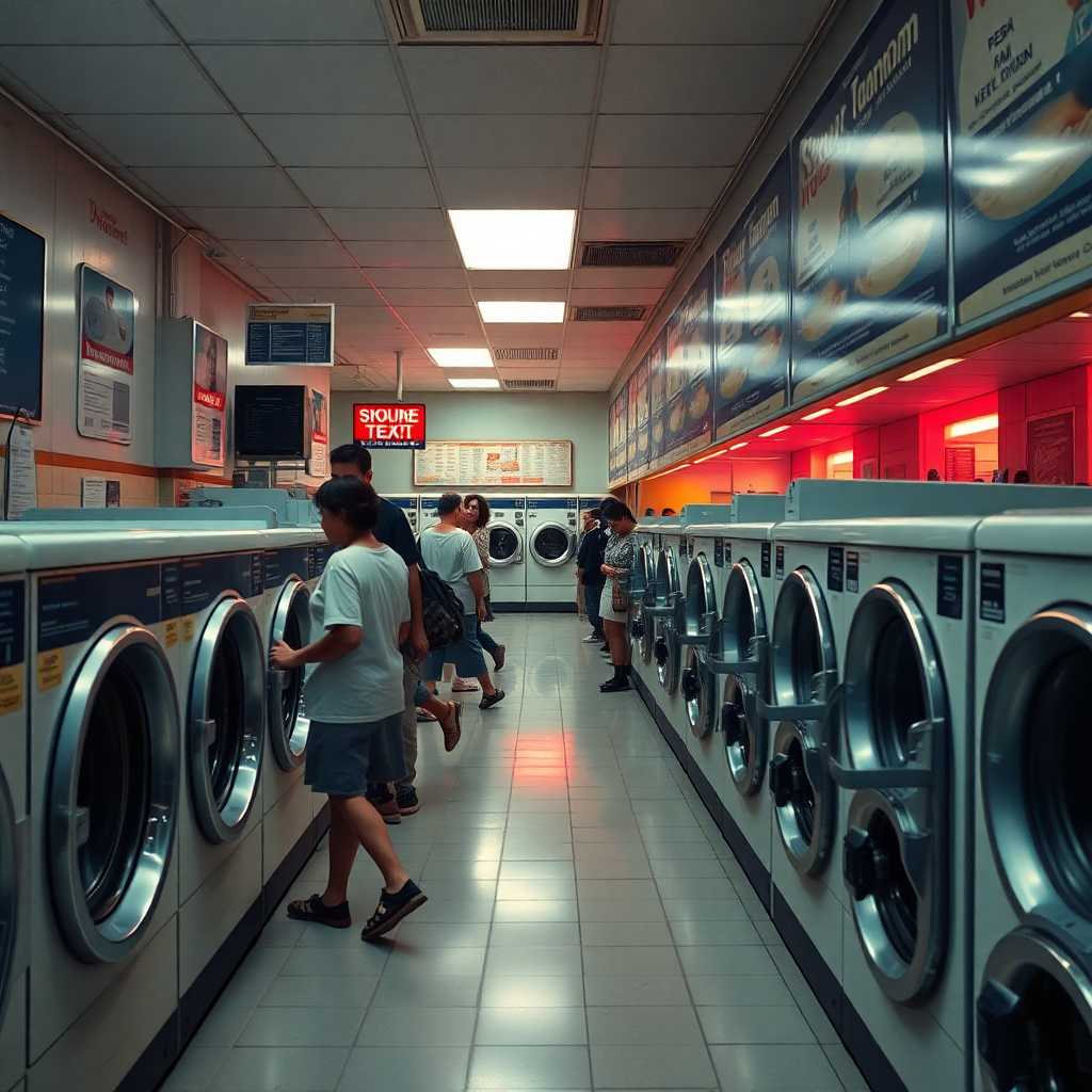 Busy laundromat with an array of machines