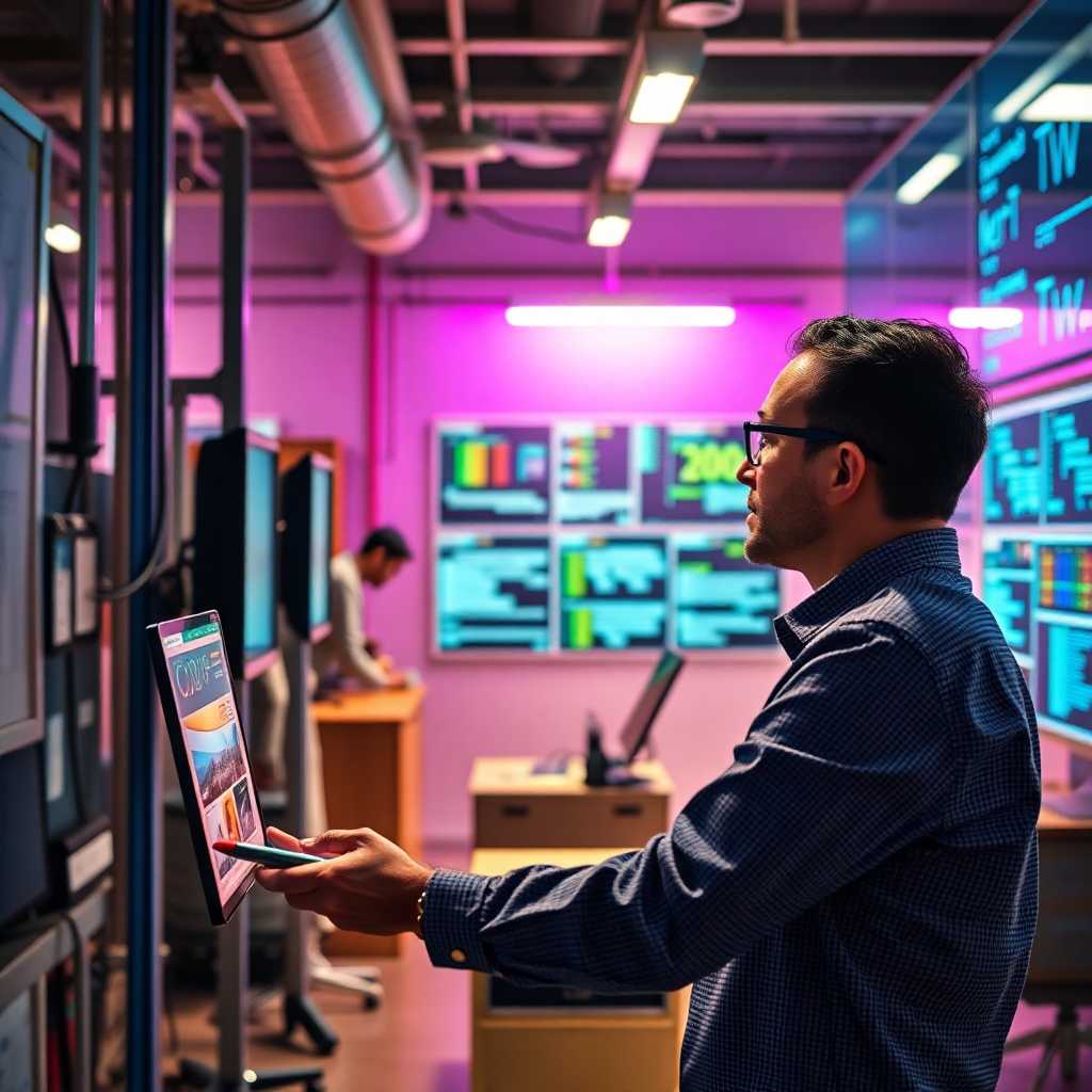 Business owner reviewing installation workflow reports