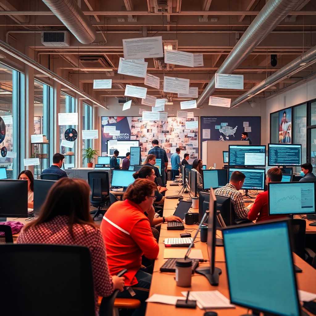 Busy Local Web Development Agency Office with Streams of Texts Flowing In