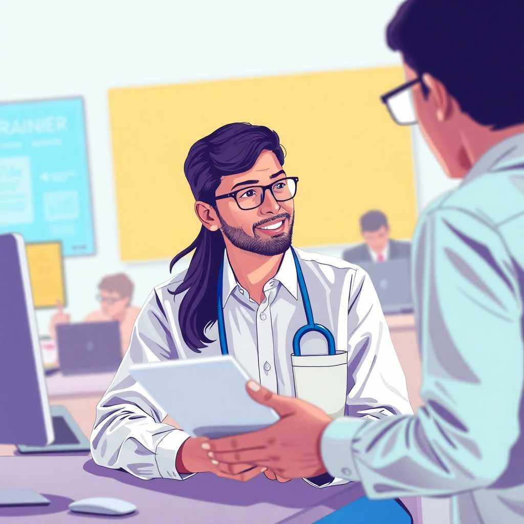 Illustration of a trainer handling both in-person training and digital communications