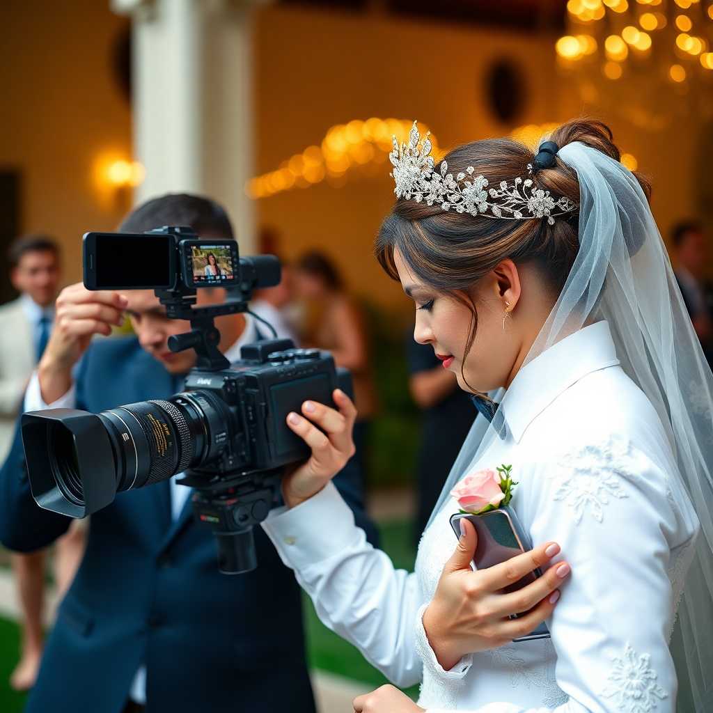 A busy Wedding videographer receiving SMS notifications while filming.