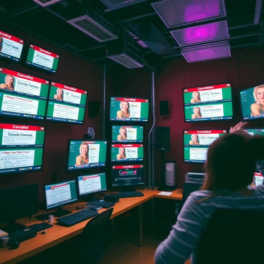 A busy production studio with multiple screens showing an array of canceled and pending appointments.