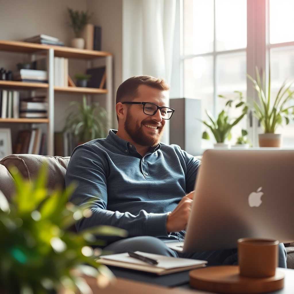 A business owner successfully managing customer inquiries from the comfort of his home