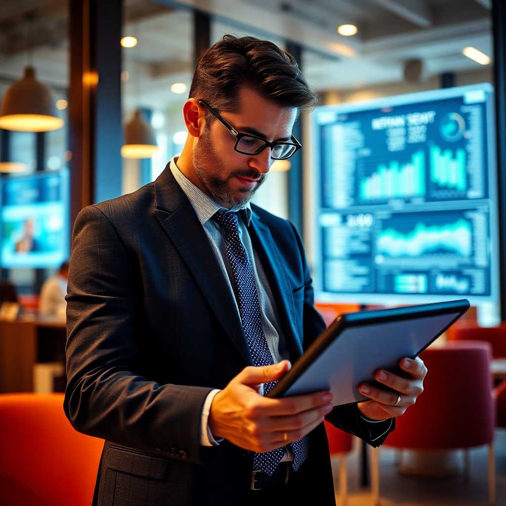Business owner viewing reports on a tablet