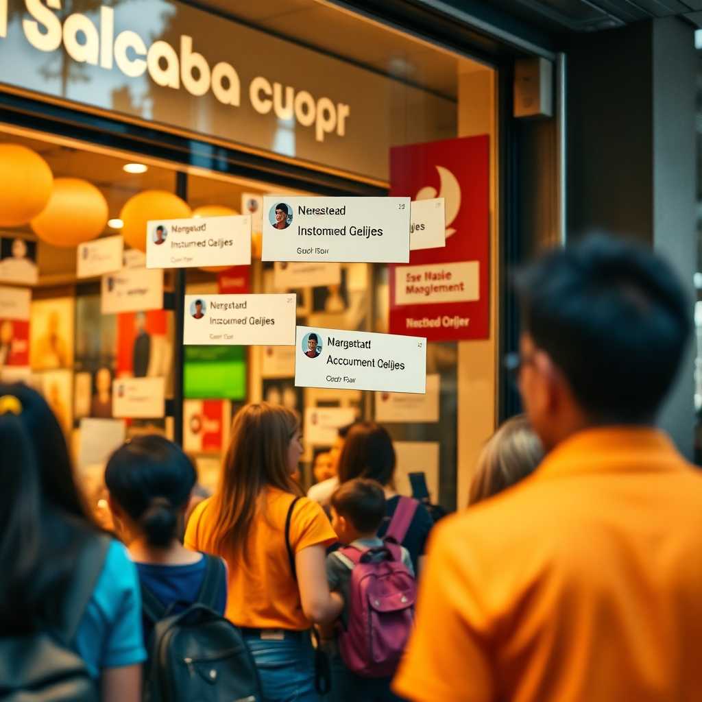 A bustling storefront, with a swarm of notifications signifying incoming customer queries.