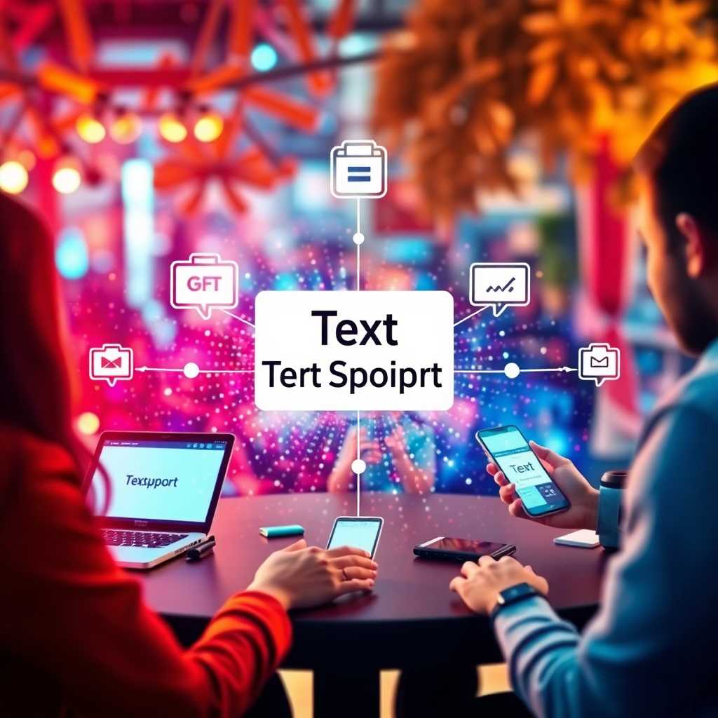 Graphic showing interconnected devices illustrating ease of communication with TextSupport.