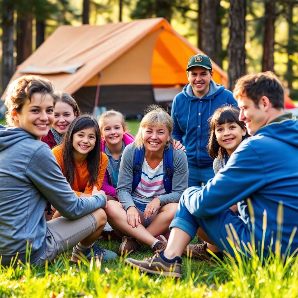 Satisfied campers gathered around in Pine Ridge Park