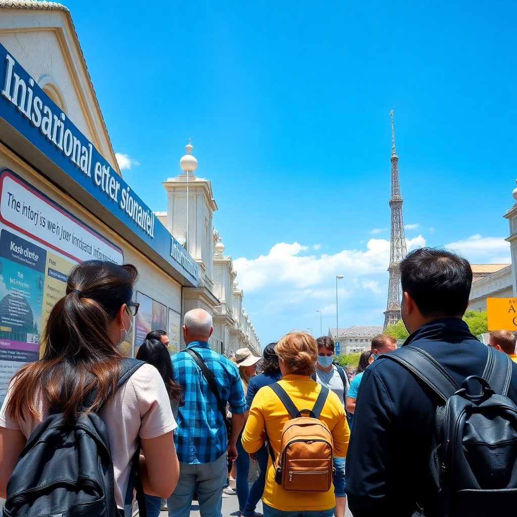 Tourists engaging with information center