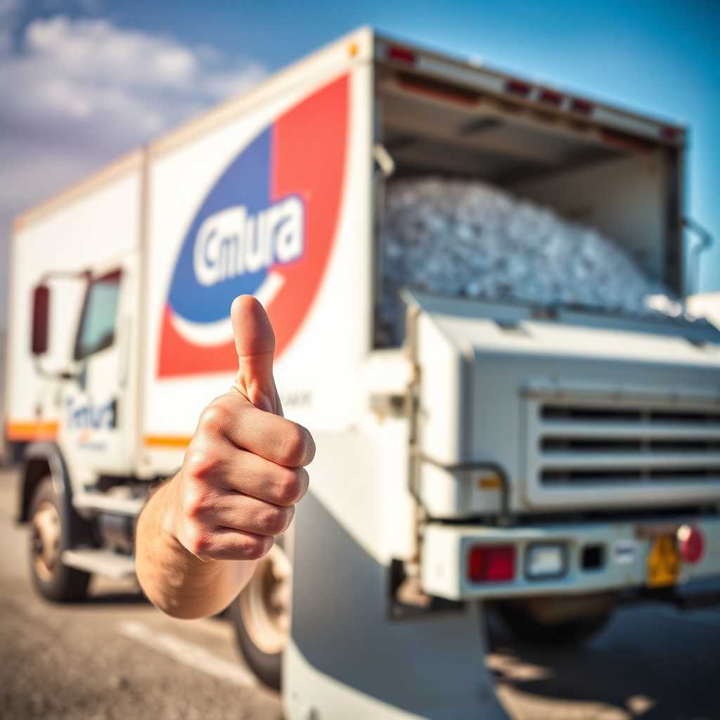 Client giving a thumbs-up in front of a shredding truck