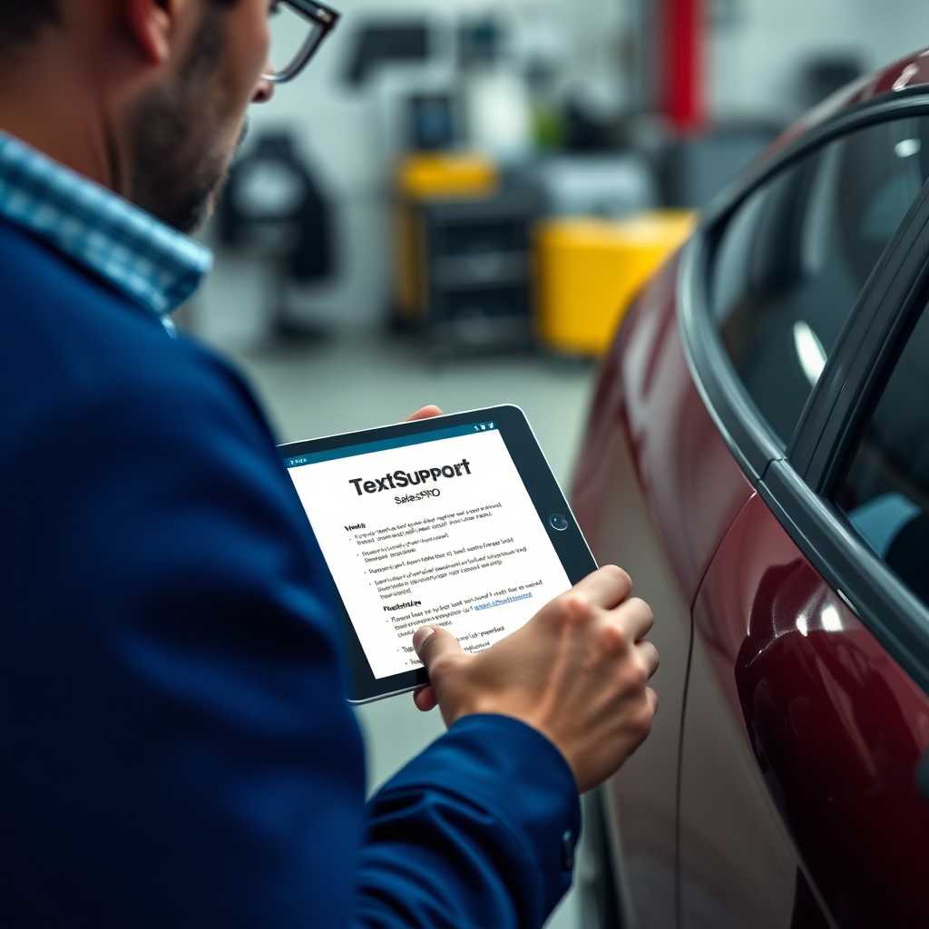 Business owner using TextSupport Sales PRO on a tablet while detailing a car.