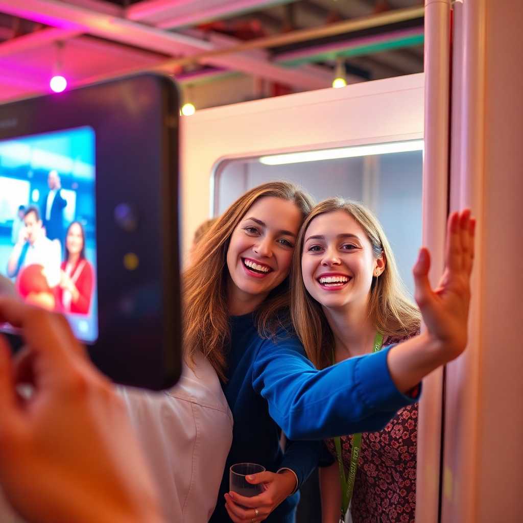 A happy client using a photo booth with satisfied feedback