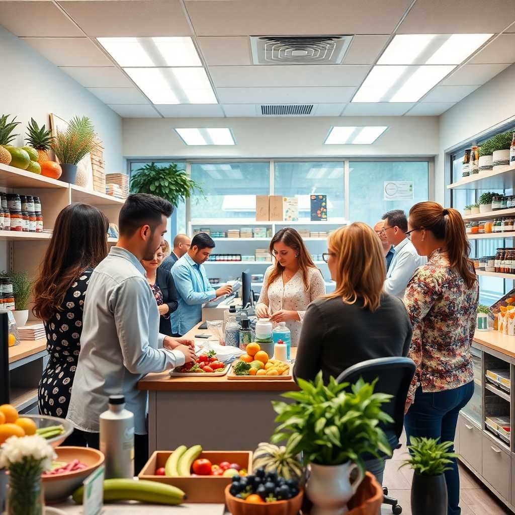 A bustling nutritional counselor’s office handling multiple clients