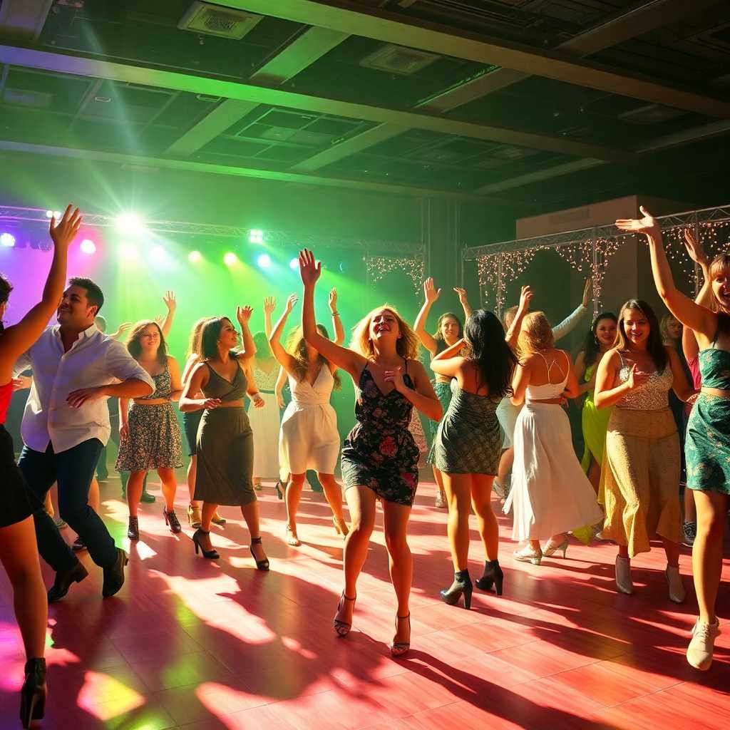 Dance floor filled with joyful dancers