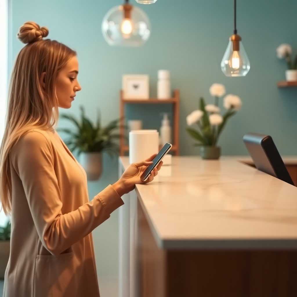Client texting appointment request at the Medical Spa front desk