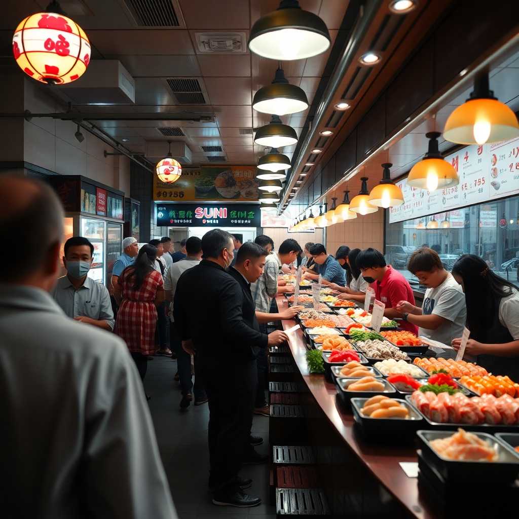 Busy sushi bar with overwhelming order requests
