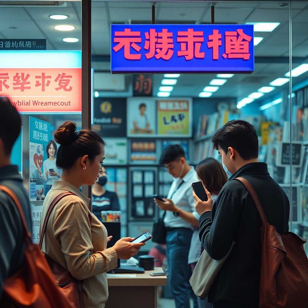 A bustling storefront with employees trying to manage overwhelming calls and texts