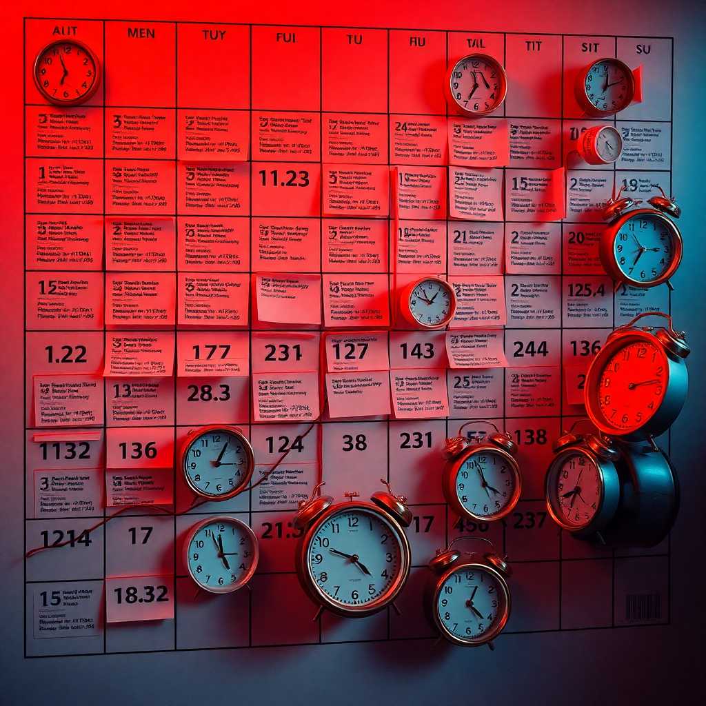 Calendar filled with overlapping appointments and alarms