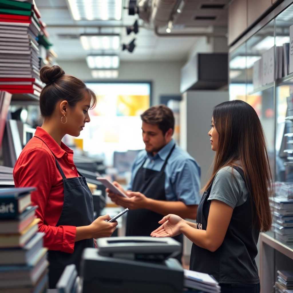 Print Shop Staff Managing Customer Queries